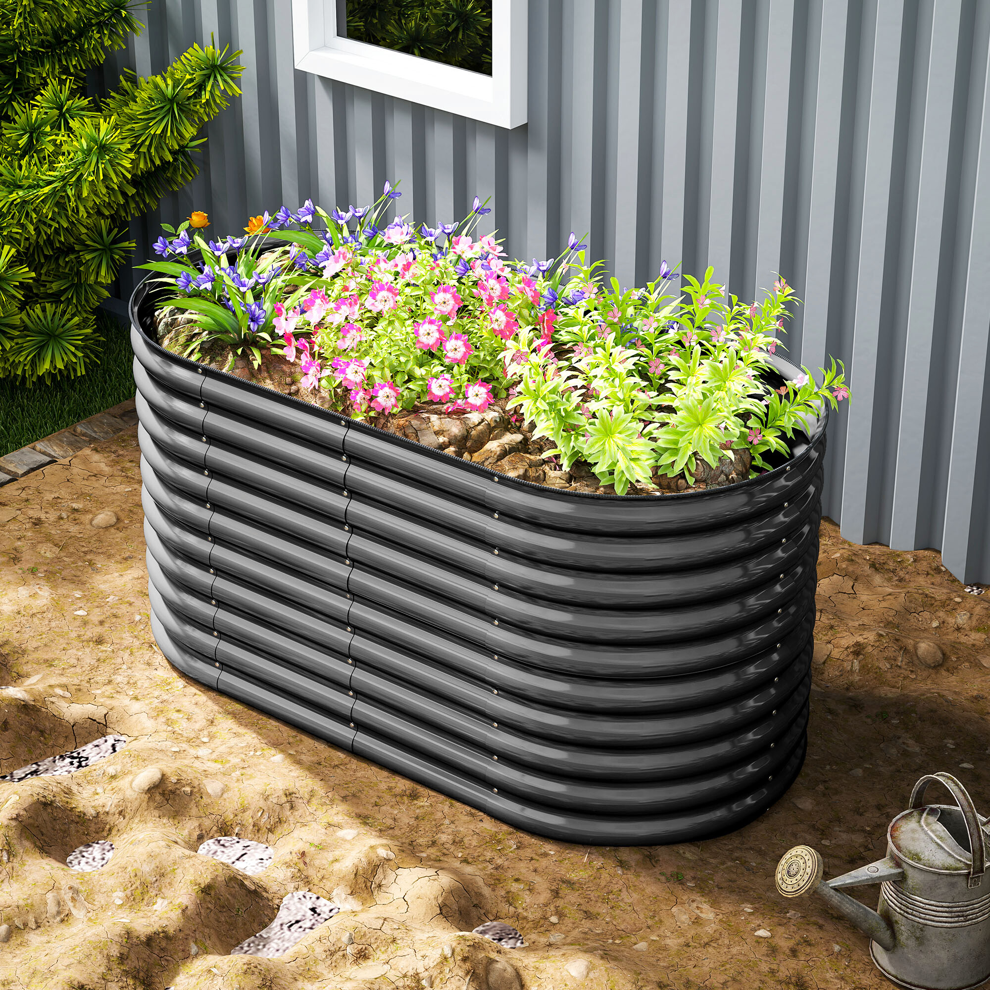 Outsunny Hochbeet dunkelgrau Stahl B/H/L: ca. 80x80x160 cm