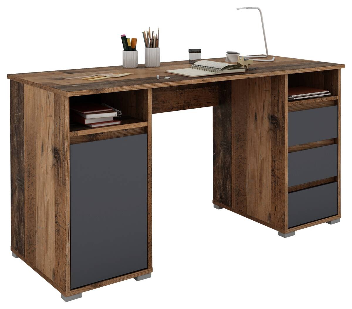 Schreibtisch LOBO Eiche Old Wood Nachbildung anthrazit B/H/T: ca. 138x75x55 cm