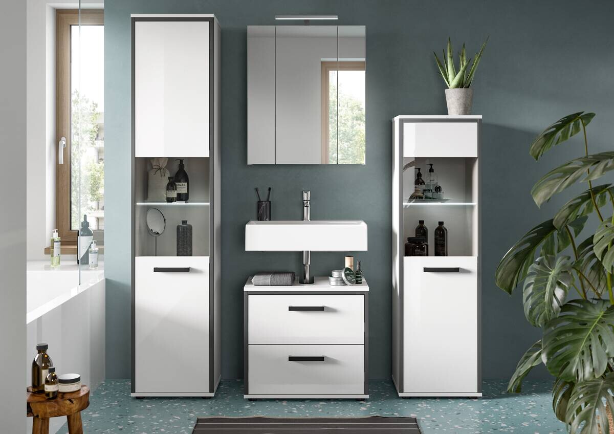 Badblock KOJAK weiß Hochglanz anthrazit grau B/H/T: ca. 171x188x37 cm