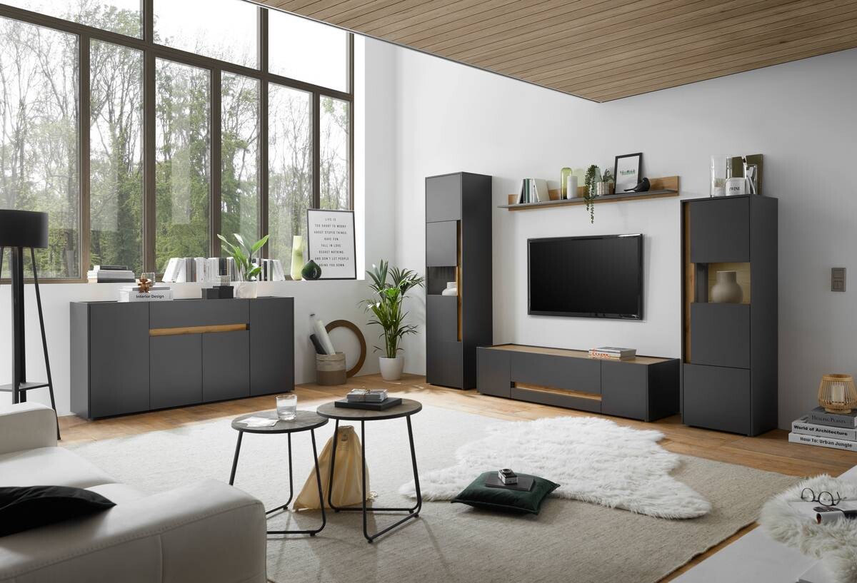 Wandboard City Eiche Wotan Nachbildung anthrazit B/H/T: ca. 170x15x20 cm