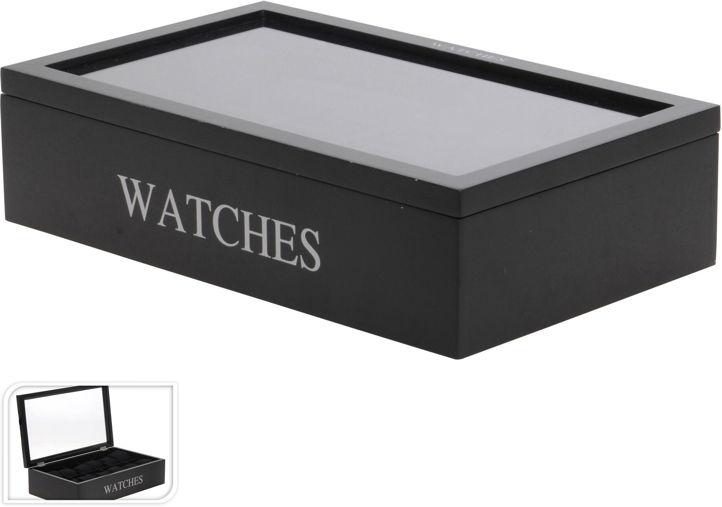 Uhrenbox schwarz Holz B/H/L: ca. 34,2x20,4x8,7 cm