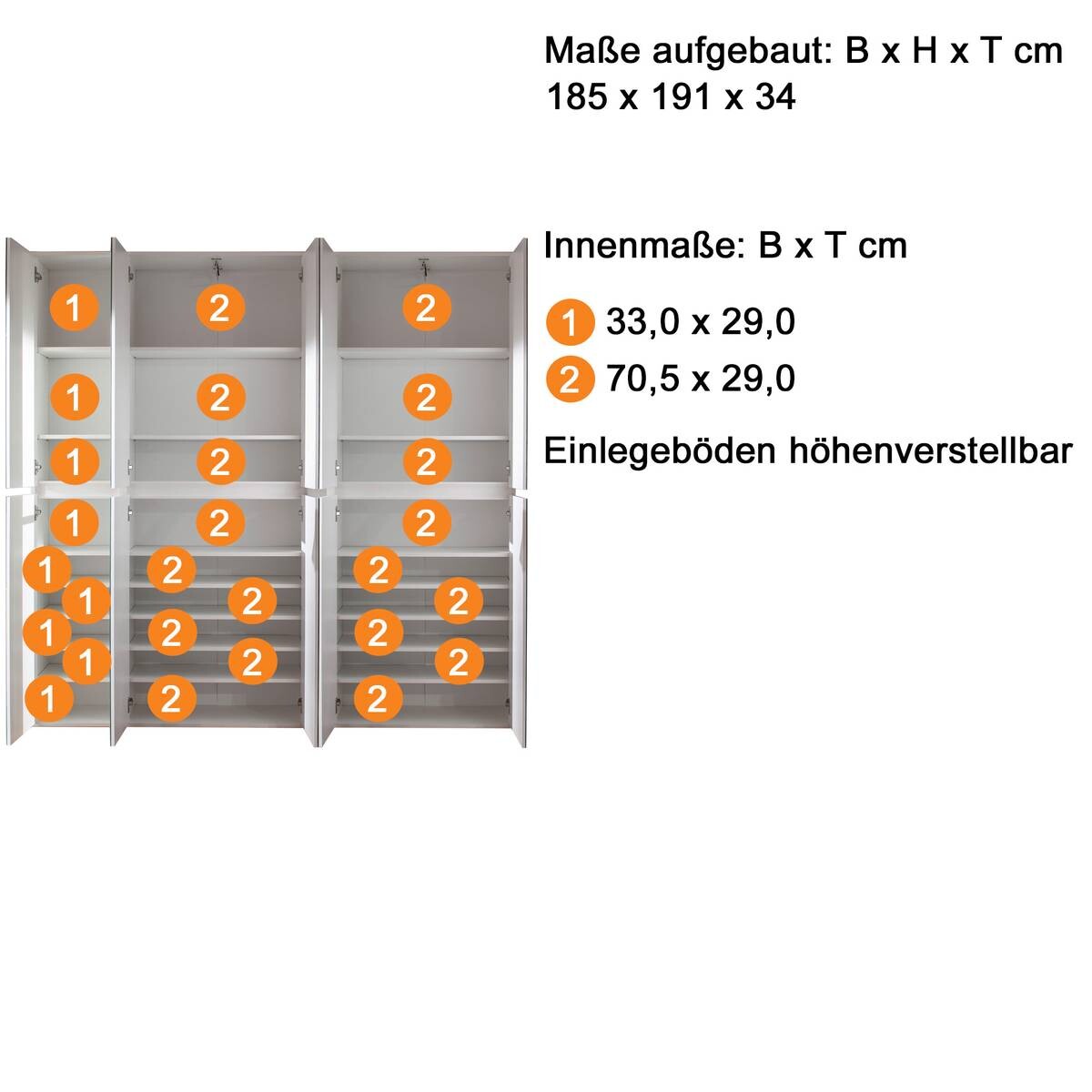 Garderobenschrank Mirror weiß B/H/T: ca. 185x191x34 cm