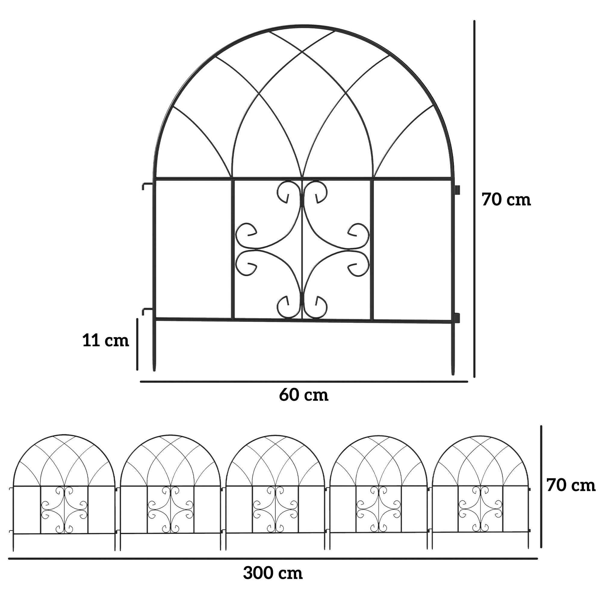 Outsunny Gartenzaun schwarz Stahl B/H/L: ca. 1x70x300 cm