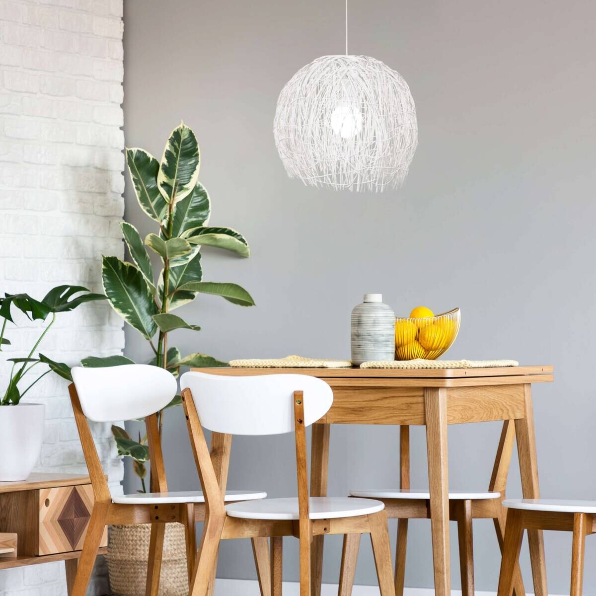 Näve Leuchten Pendelleuchte 7012223 weiß Rattan B/H/T: ca. 40x35x40 cm E27 1 Brennstellen