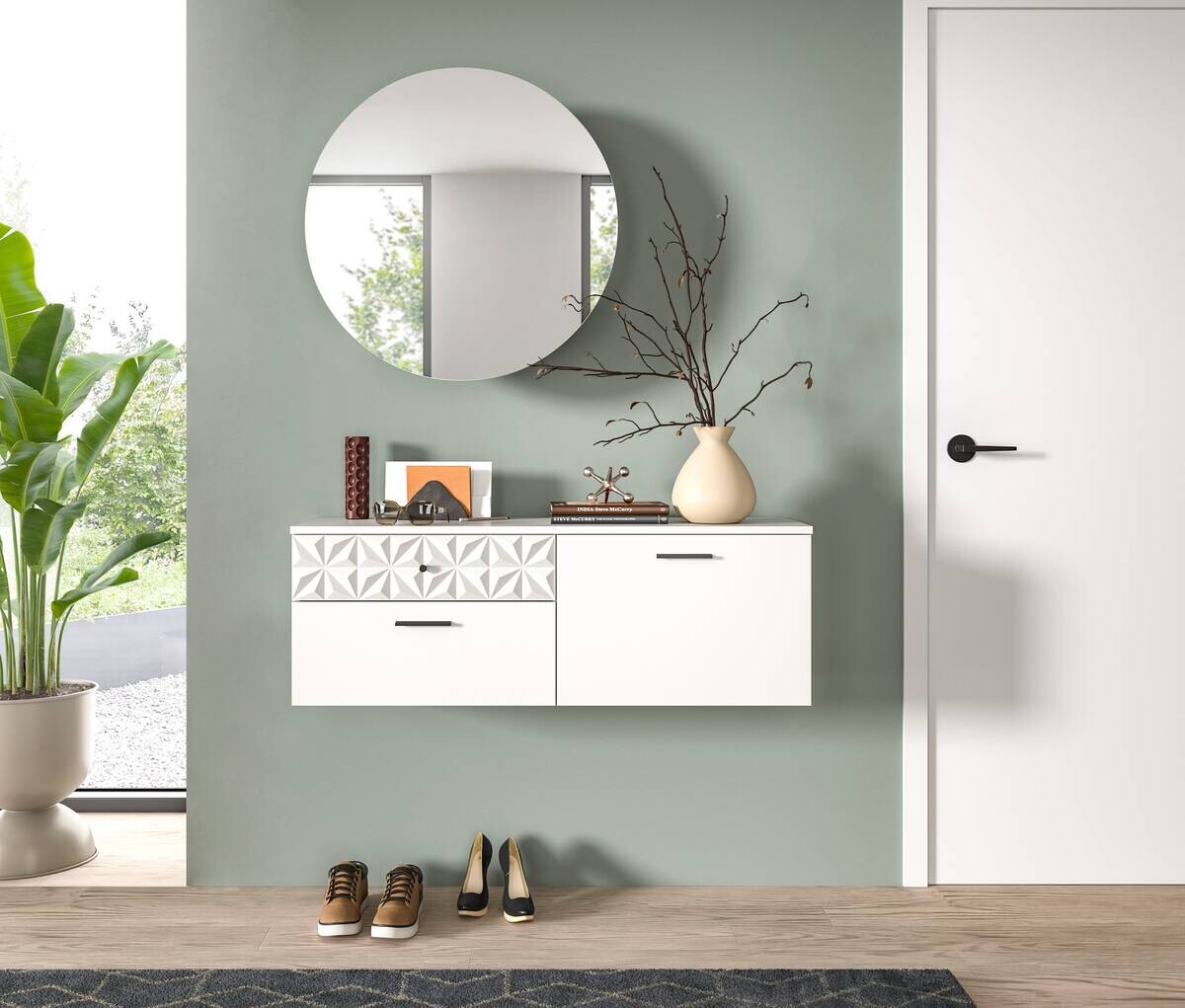 Garderobe Prisma weiß weiß Hochglanz B/H/T: ca. 110x192x34 cm