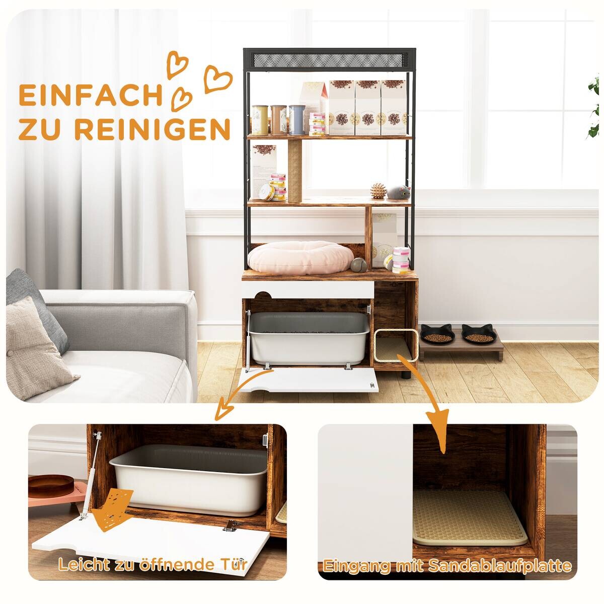 PawHut Katzenklo Schrank braun Stahl B/H/L: ca. 48x152x80 cm