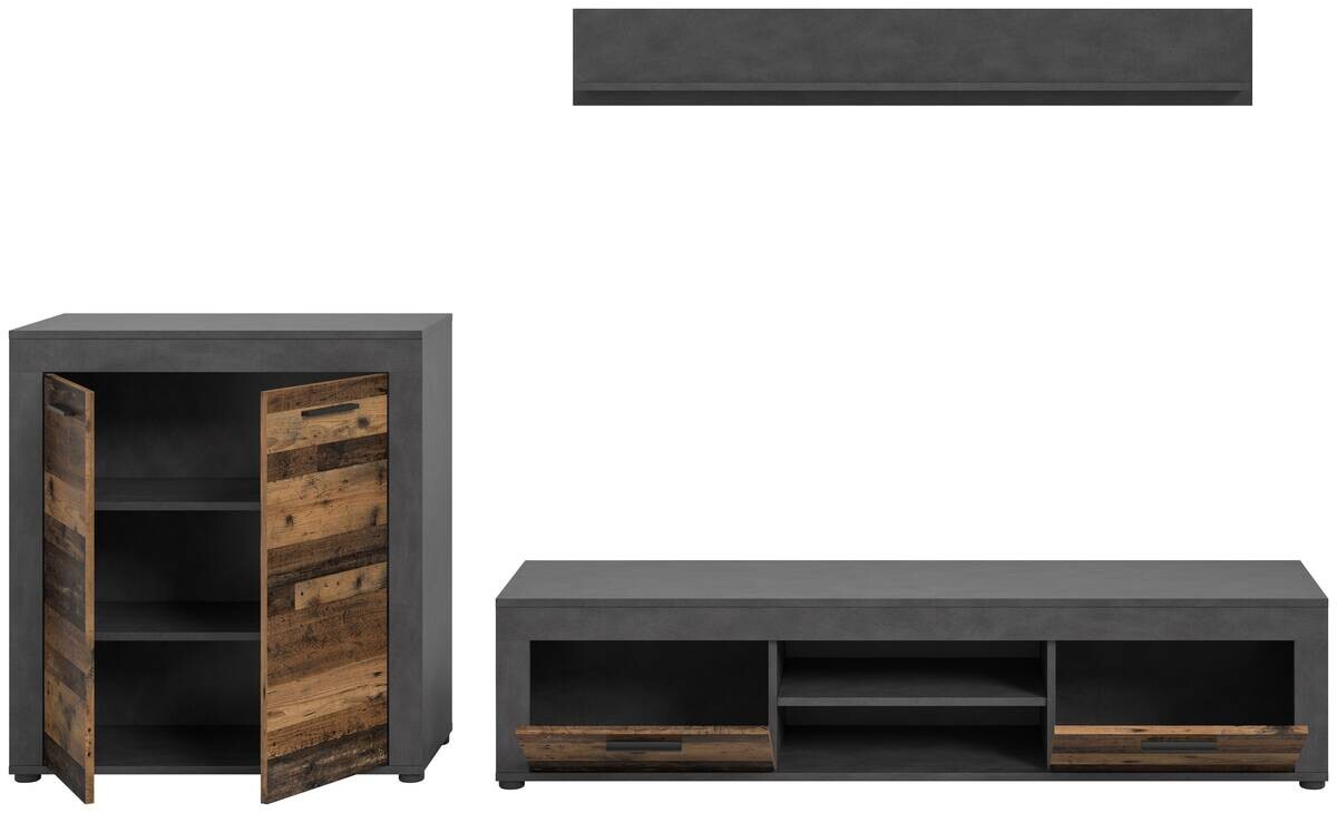 Wohnwand Jam Matera Nachbildung Old Wood Nachbildung B/H/T: ca. 159x255x35 cm