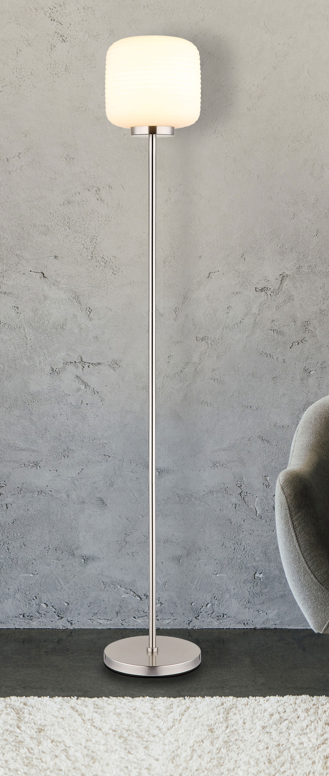 GLOBO Stehleuchte nickel matt Opal schwarz Glas Metall H/T/D: ca. 157x36x24 cm 1 Brennstellen