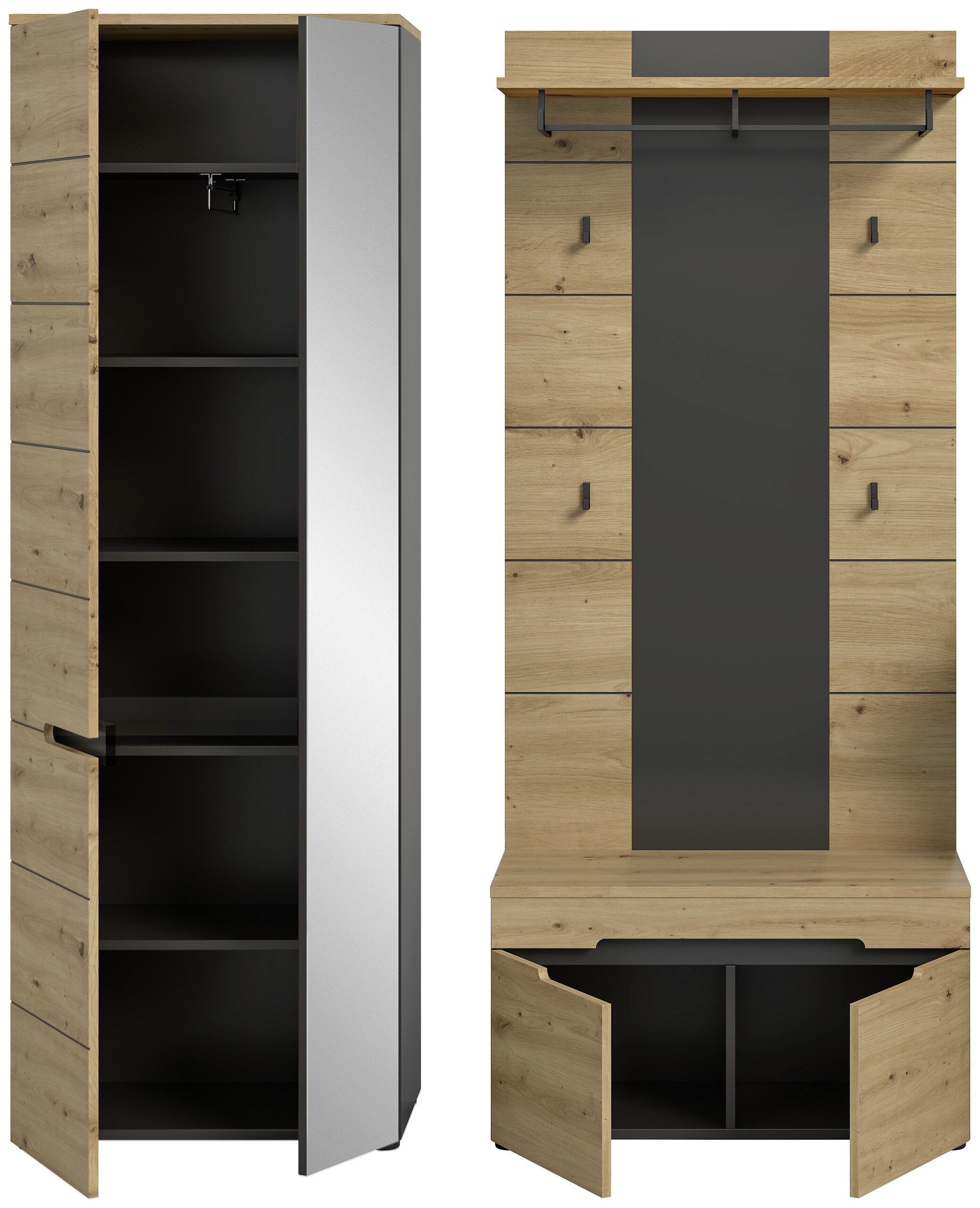 Garderobe Canu basaltgrau Nachbildung Artisan Nachbildung B/H/T: ca. 160x190x37 cm