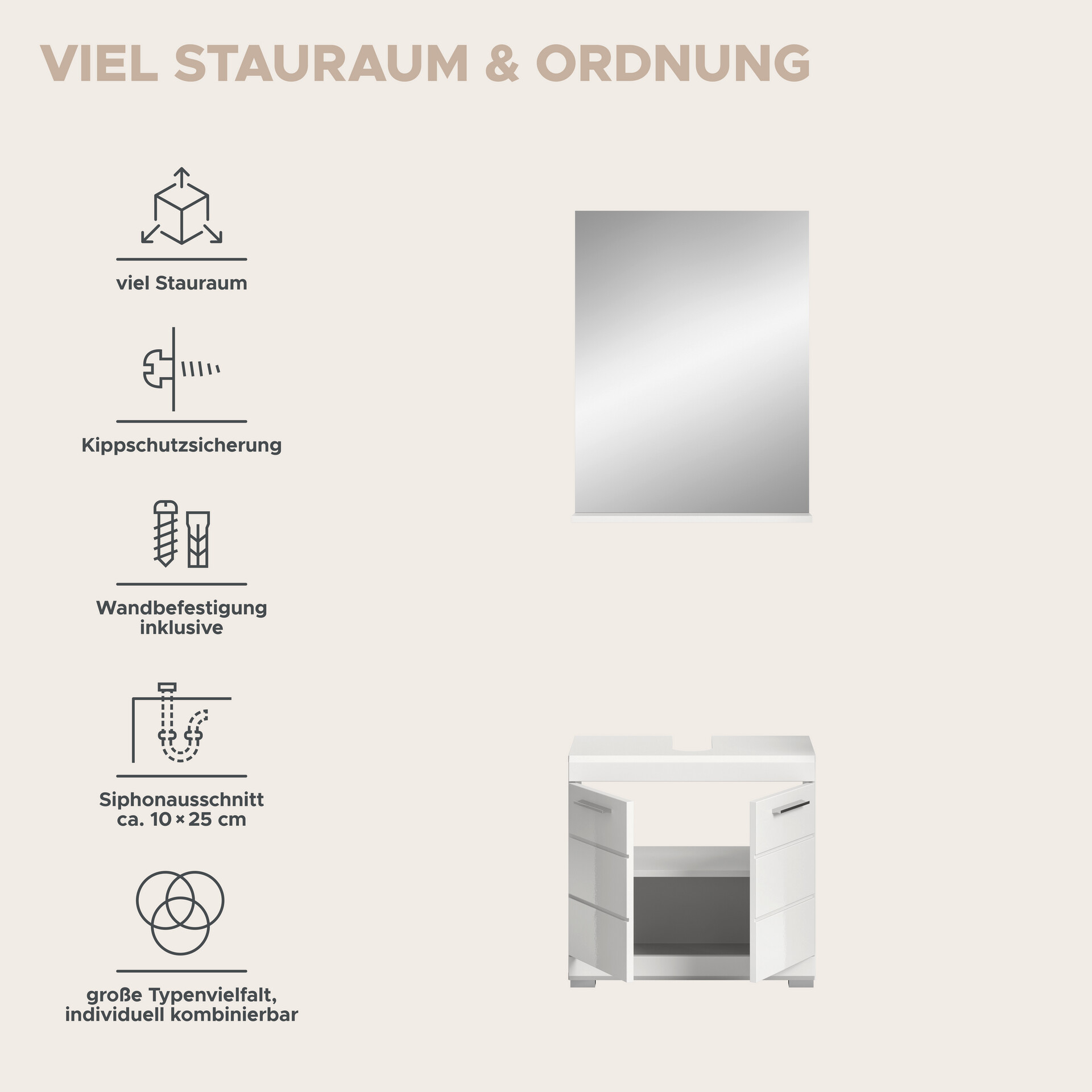 Badezimmer-Set Scout weiß weiß Hochglanz B/H/T: ca. 60x191x34 cm