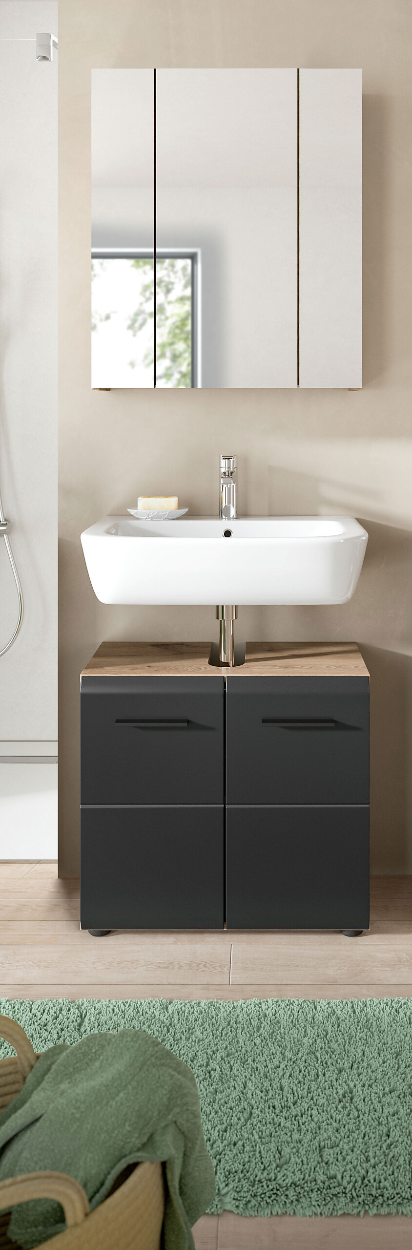 Badezimmer-Set Ice Nox Oak Nachbildung schwarz matt B/H/T: ca. 60x185x30 cm