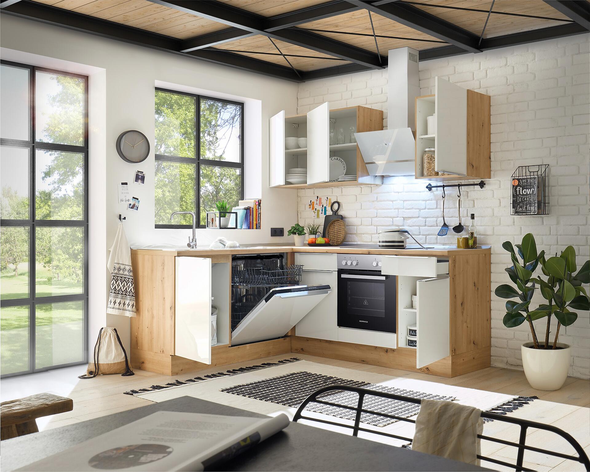 Respekta Winkelküche Marleen weiß Hochglanz B/H/T: ca. 211x220x170 cm