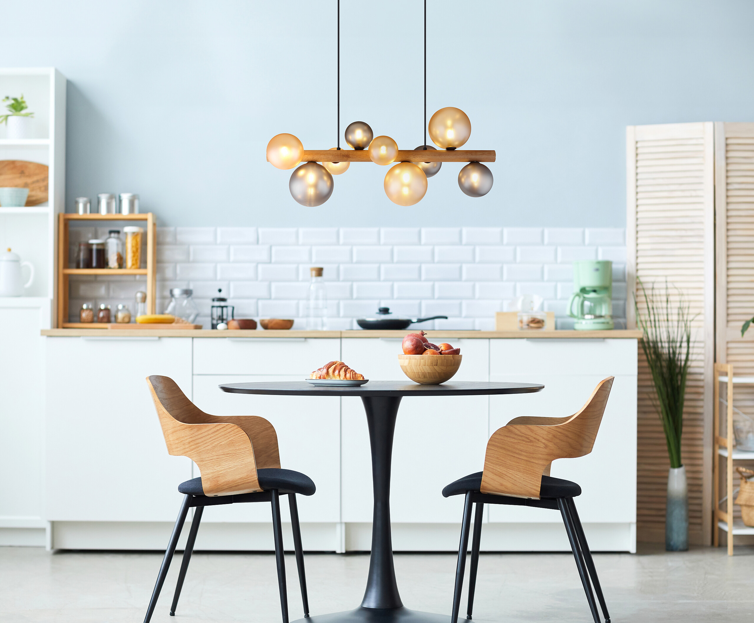 GLOBO LED-Hängeleuchte dunkelbraun amber Rauch Holz Metall Glas B/H/L: ca. 29x150x78 cm 9.0 Brennstellen