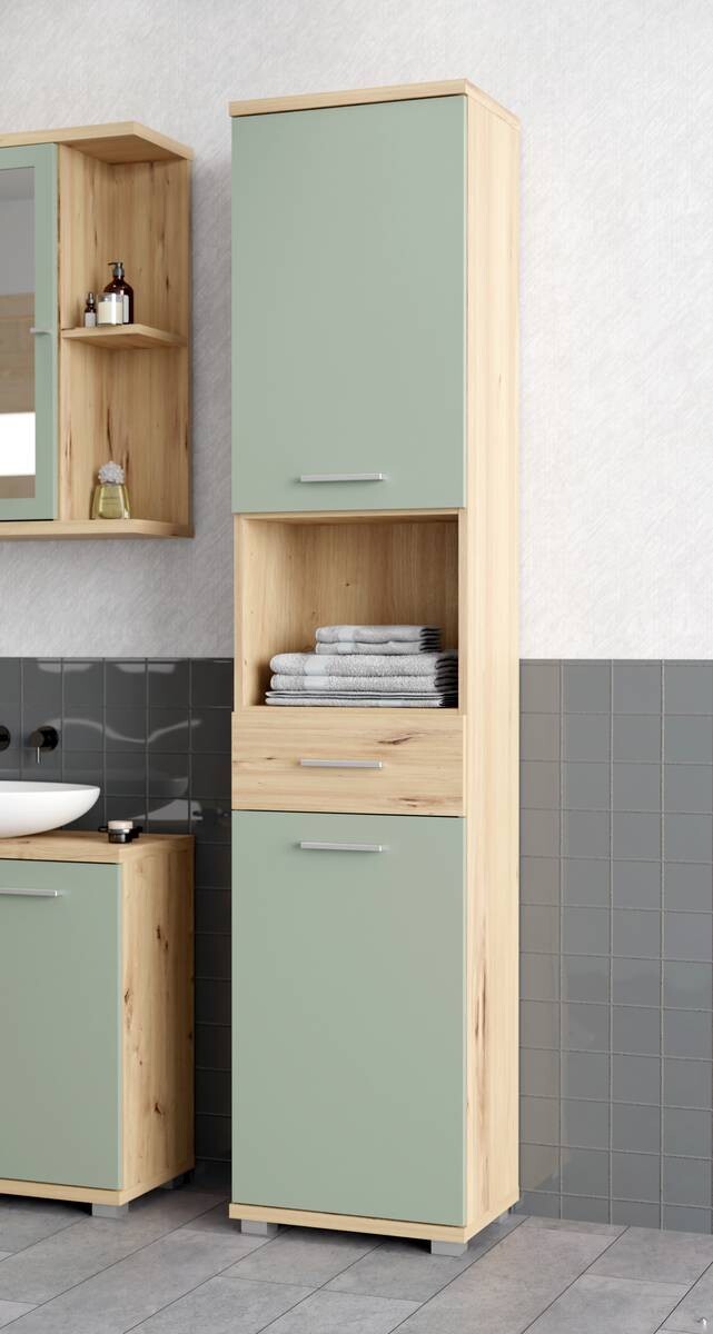 Hochschrank Eiche Artisan Nachbildung salbei B/H/T: ca. 40x184x29 cm