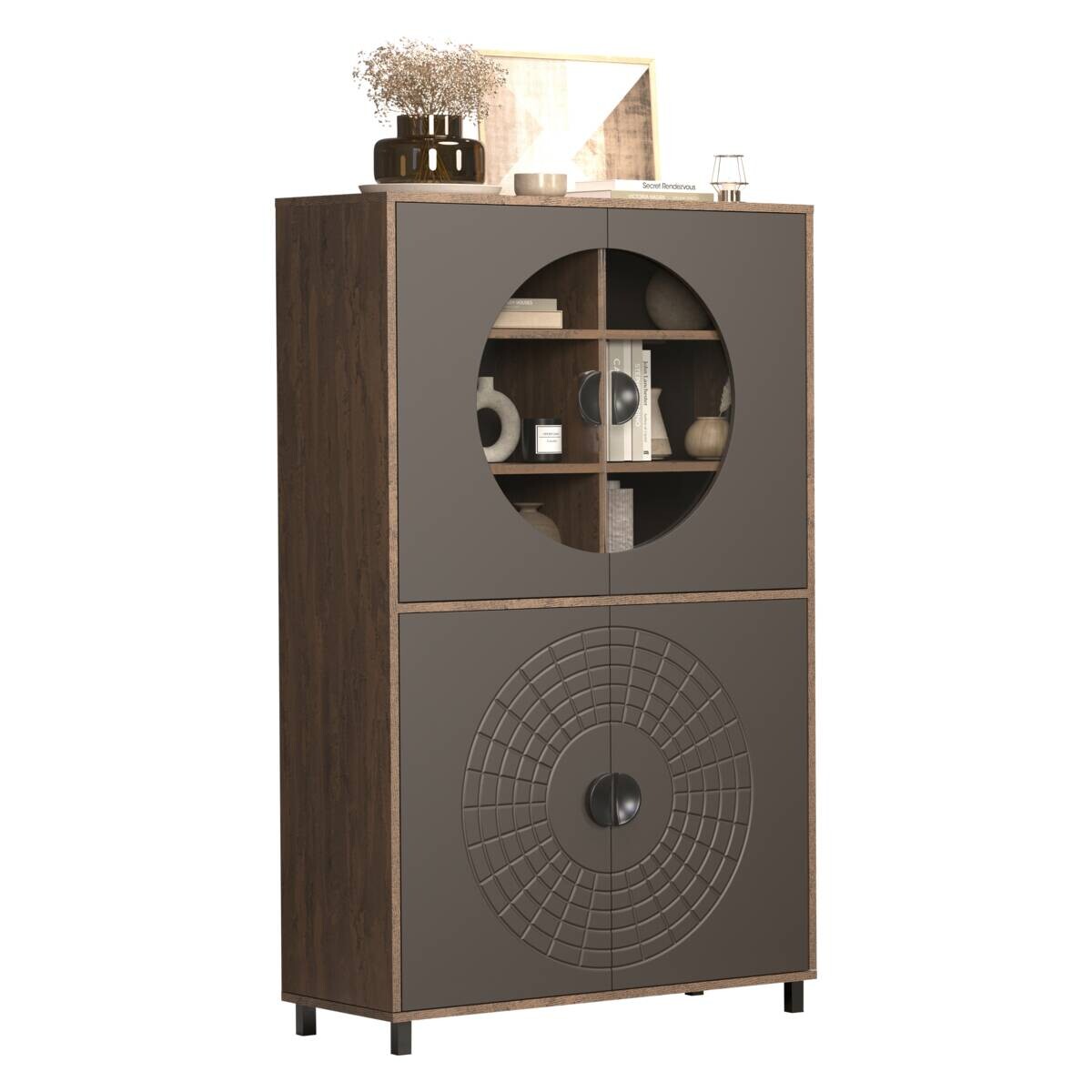 Highboardvitrine Fusion Eiche dunkel Nachbildung bronze Optik B/H/T: ca. 97x163x42 cm