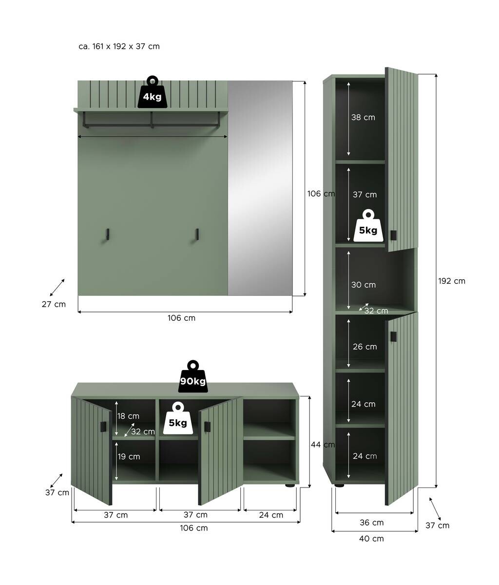 Garderobenset STATION grün B/H/T: ca. 161x192x37 cm