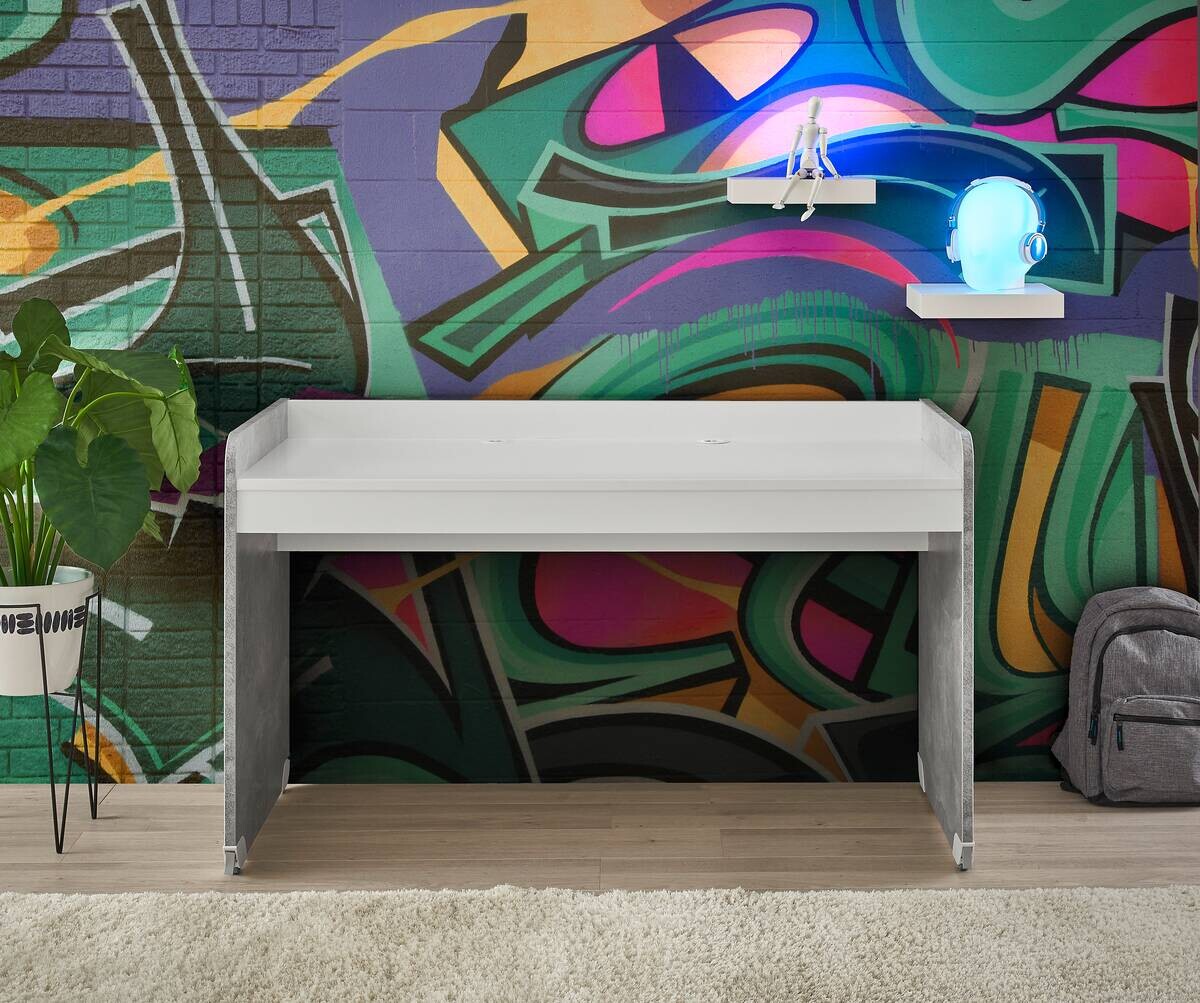 Schreibtisch Matino Beton weiß B/H/T: ca. 143x84x67 cm