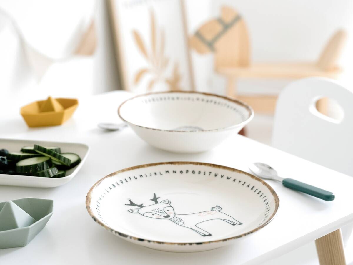 CreaTable Tellerset Freunde des Waldes beige Steinzeug D: ca. 21 cm