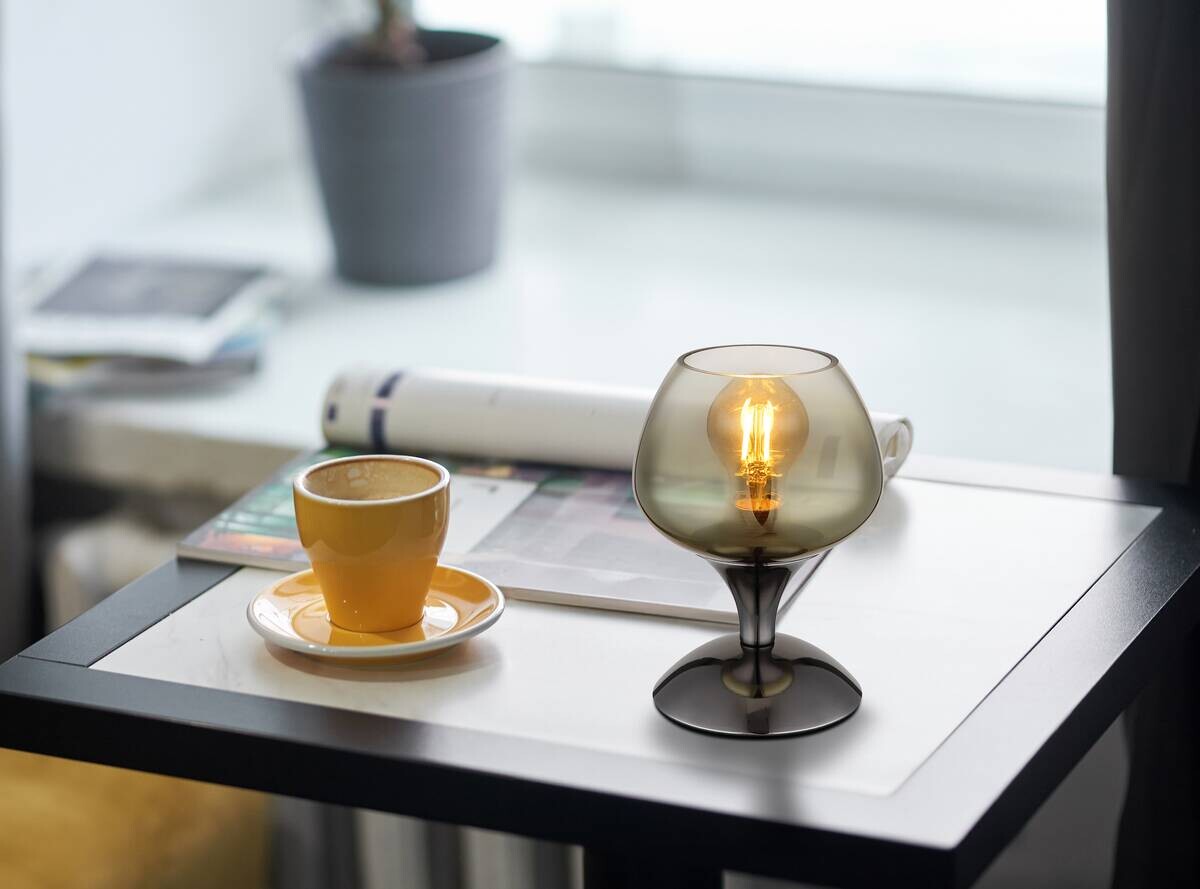 GLOBO Tischleuchte schwarz Chrom gold Glas Textil Metall H/D: ca. 20,5x15 cm E27 1 Brennstellen