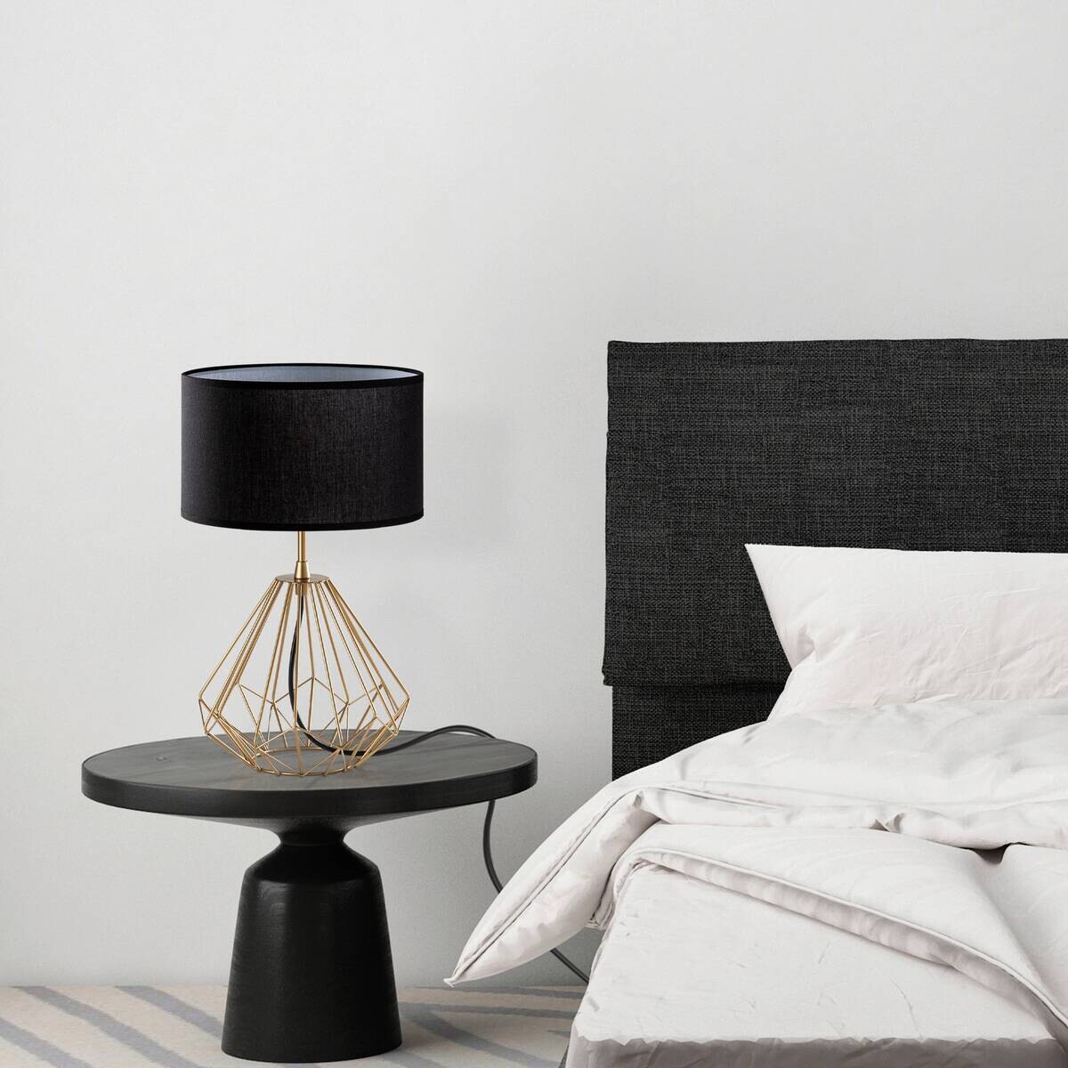 Tischleuchte gold Metall Stoff B/H/T/L: ca. 25x43x25x25 cm E27 1 Brennstellen