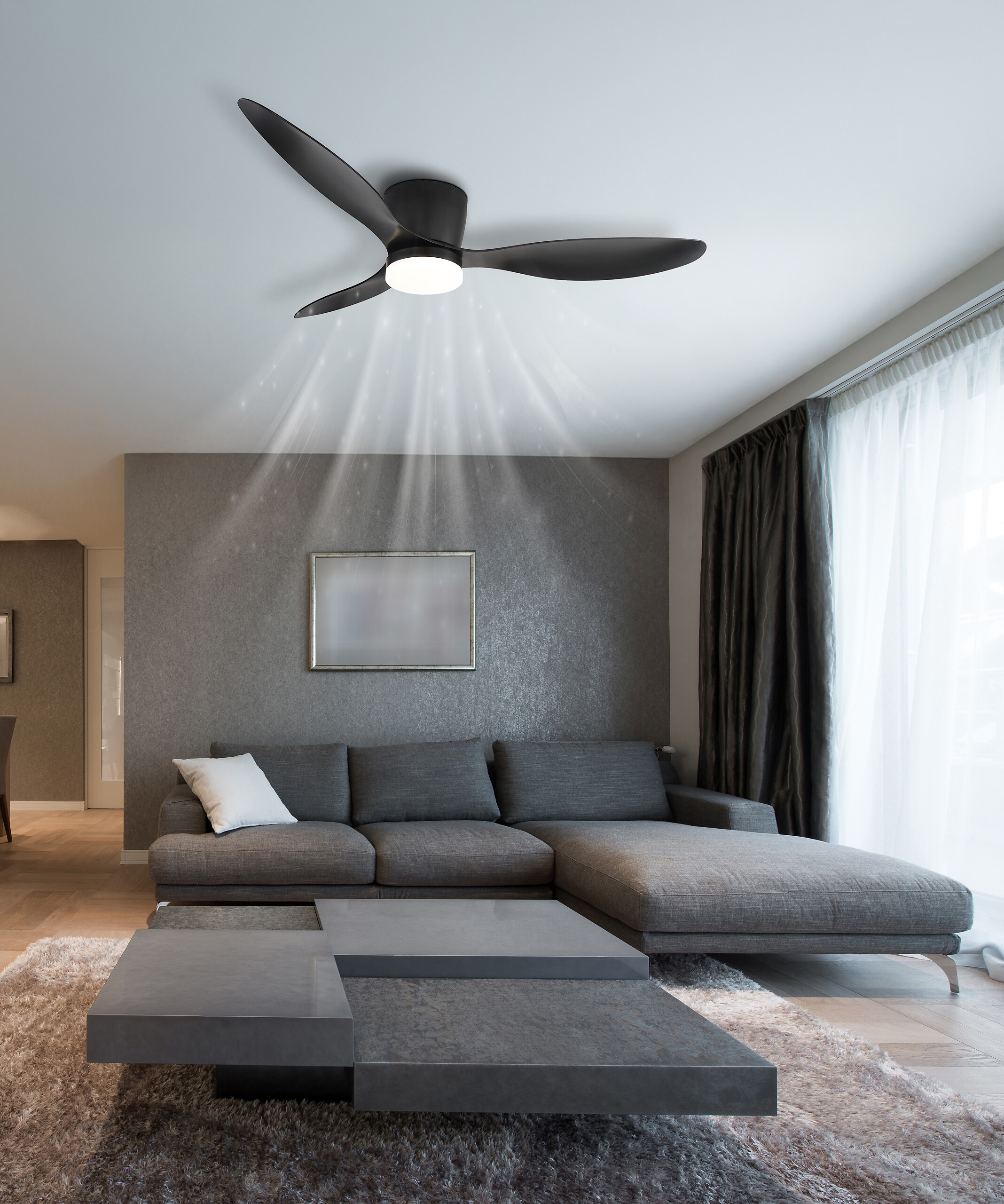 GLOBO Deckenventilator schwarz B/H/L: ca. 30,5x24x65 cm max. 30 W