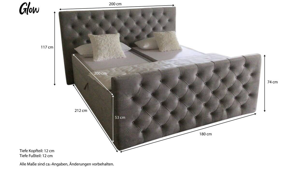 Boxbett Glow Silbergrau B/H/T: ca. 200x117x224 cm