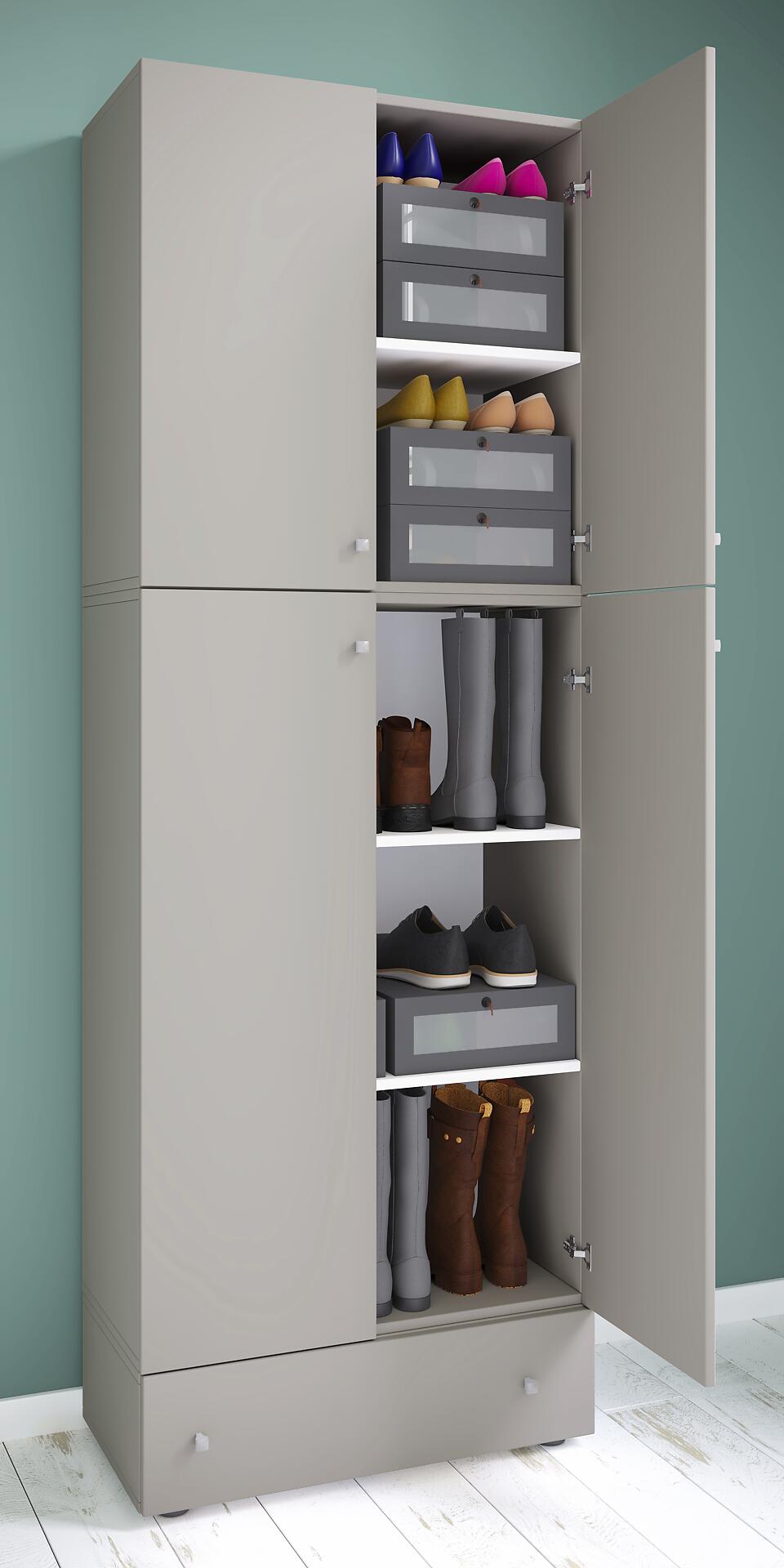 Schuhschrank Lona grau weiß B/H/T: ca. 70x200x39 cm