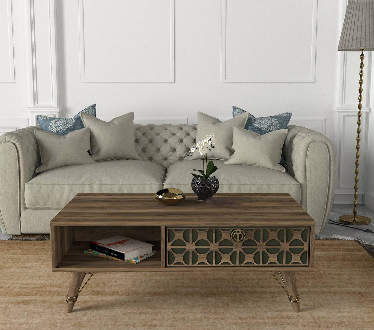 Couchtisch Valente walnuss Nachbildung dunkelgrün B/H/T: ca. 110x41,6x60 cm