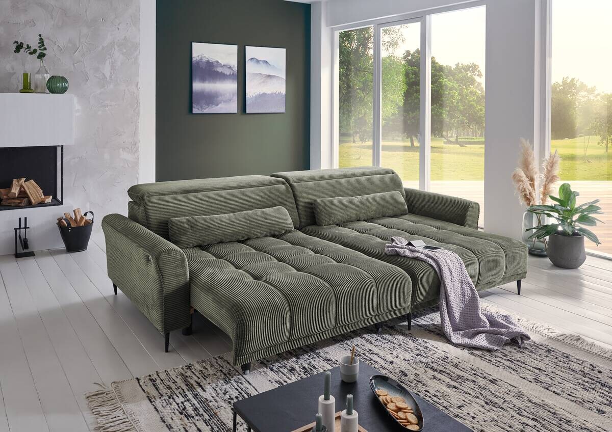 Ecksofa mit elektrischer XXL Sitztiefenverstellung grün Microfaser B/H/T: ca. 277x108x179 cm