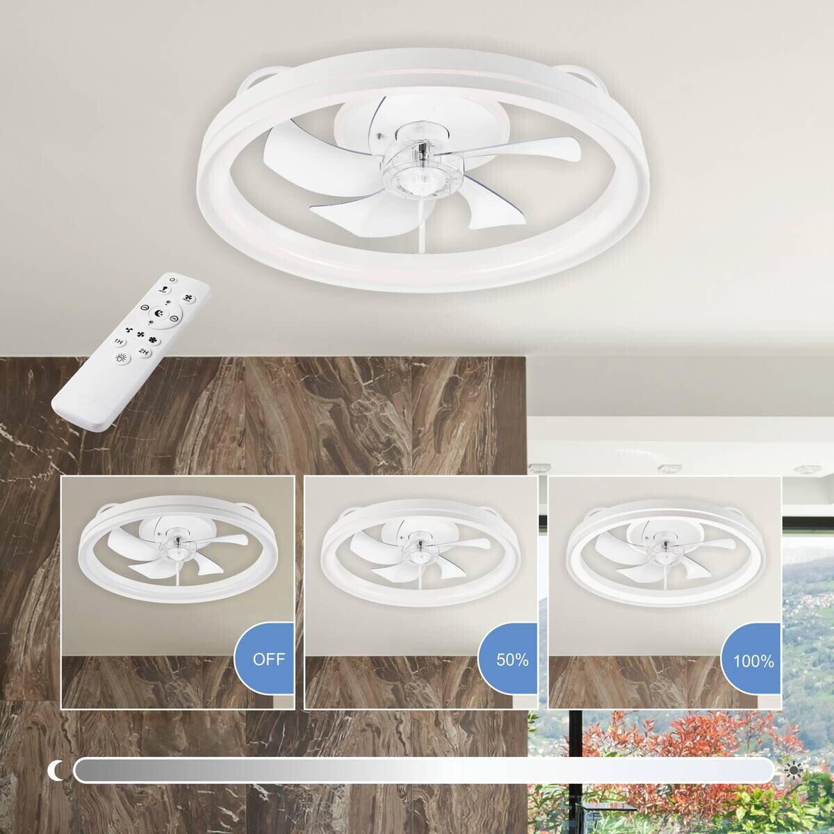 Lamkur LED-Deckenventilator Falco weiß H/L: ca. 17x50 cm 4 Brennstellen