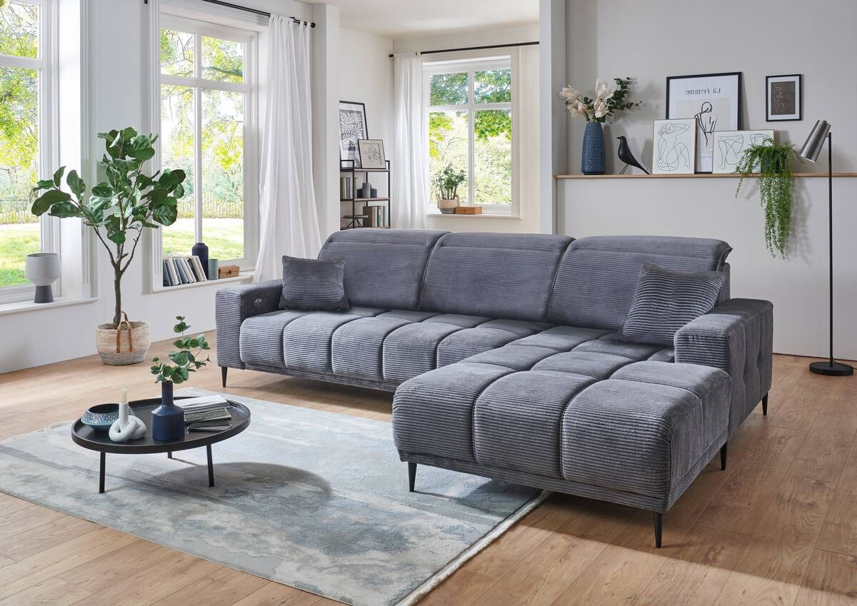 Ecksofa mit elektrischer Sitztiefenverstellung dunkelgrau Microfaser B/H/T: ca. 286x107x115 cm Ecksofa mit elektrischer Sitztiefenverstellung dunkelgrau Microfaser B/H/T: ca. 286x107x115 cm