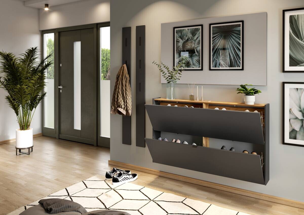 Schuhschrank 1392-549 Graphit Optik Eiche Navarra Nachbildung B/H/T: ca. 140x85x19 cm