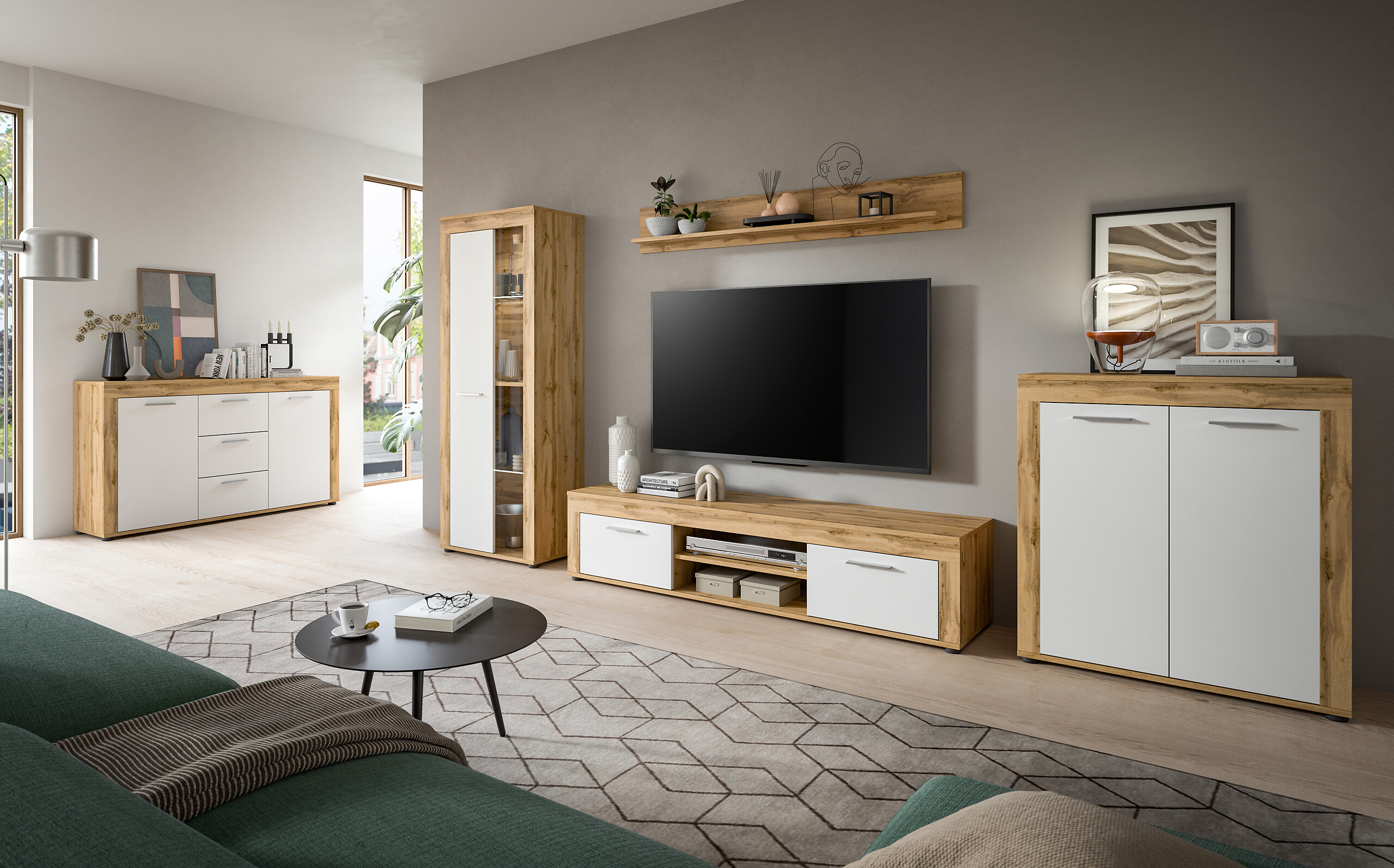 Sideboard Jam Eiche Wotan Nachbildung weiß B/H/T: ca. 125x80x35 cm