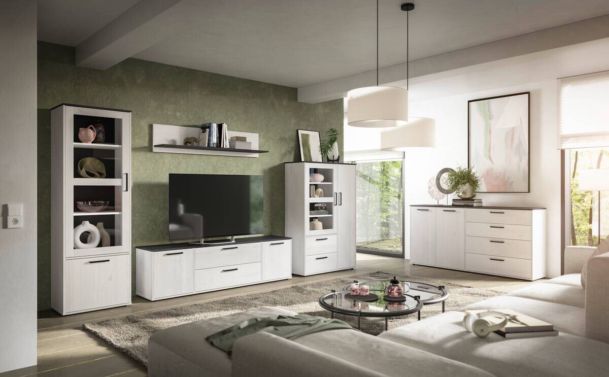 Sideboard Smart 1 Massivholz kiefer weiß schwarz B/H/T: ca. 180x89x40 cm