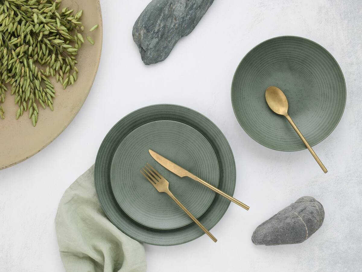 CreaTable Tafelservice Catania Eukalyptus grün Steinzeug 12 tlg.