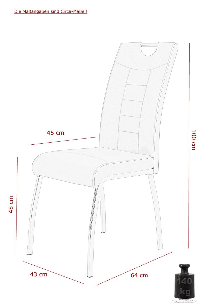 Stuhl Andrea 4er Set Cappuccino Chrom Kunstleder Metall B/H/T: ca. 43x100x64 cm