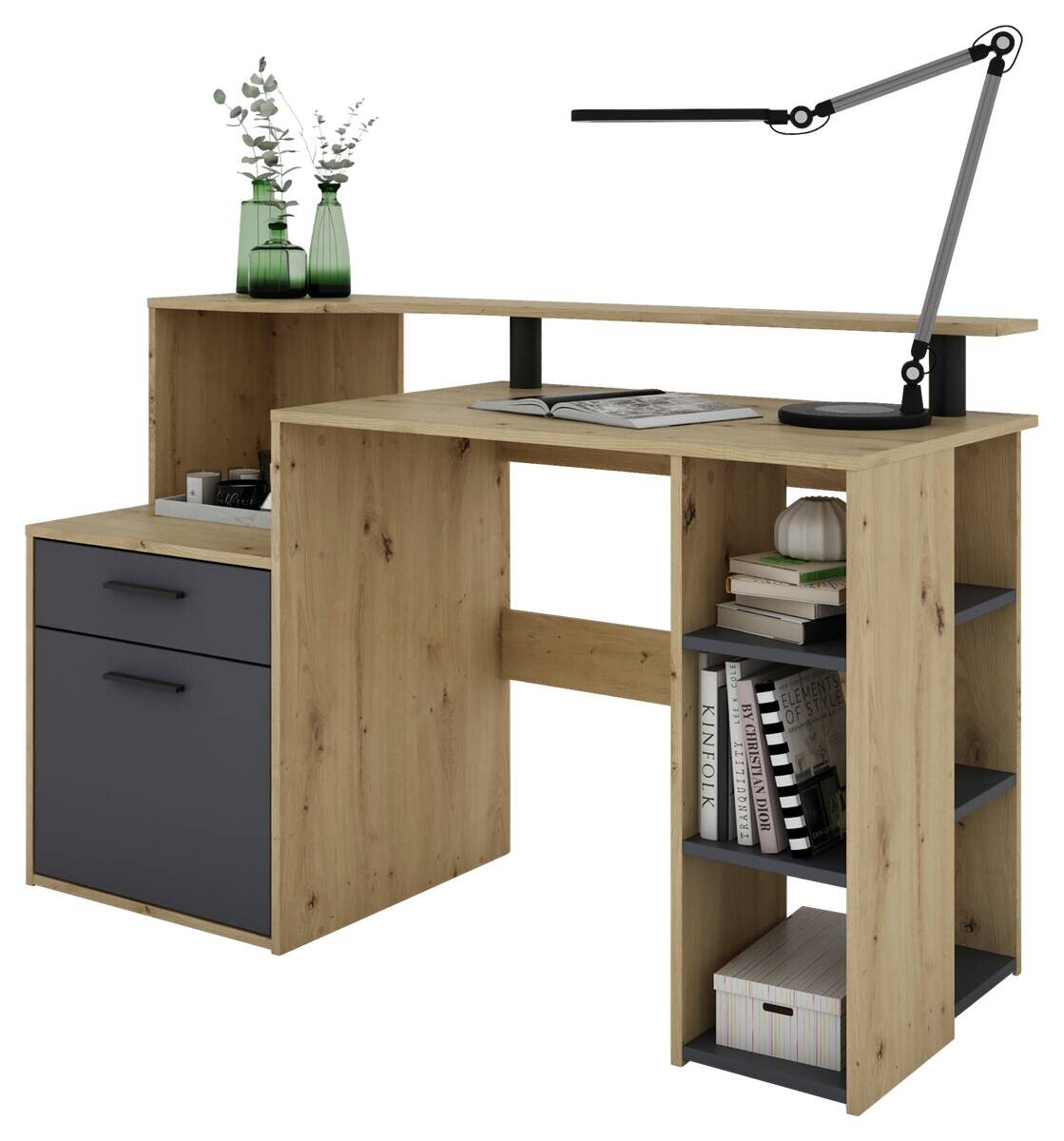 Schreibtisch LOUIS Eiche anthrazit B/H/T: ca. 140x89x55 cm