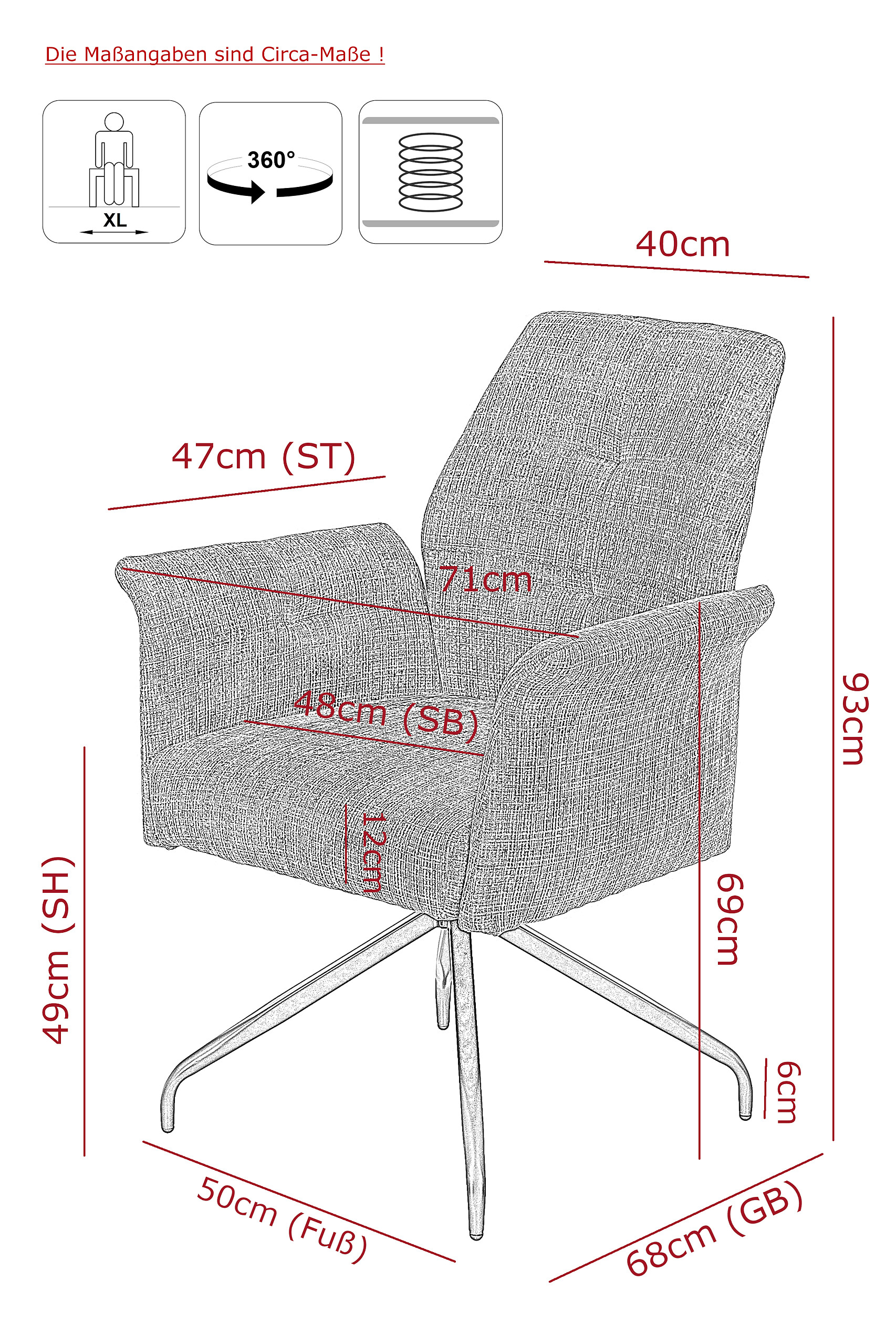 Armlehnstuhl Viktoria, 4er-Set hellgrau Microfaser Webstoff B/H/T: ca. 71x93x68 cm