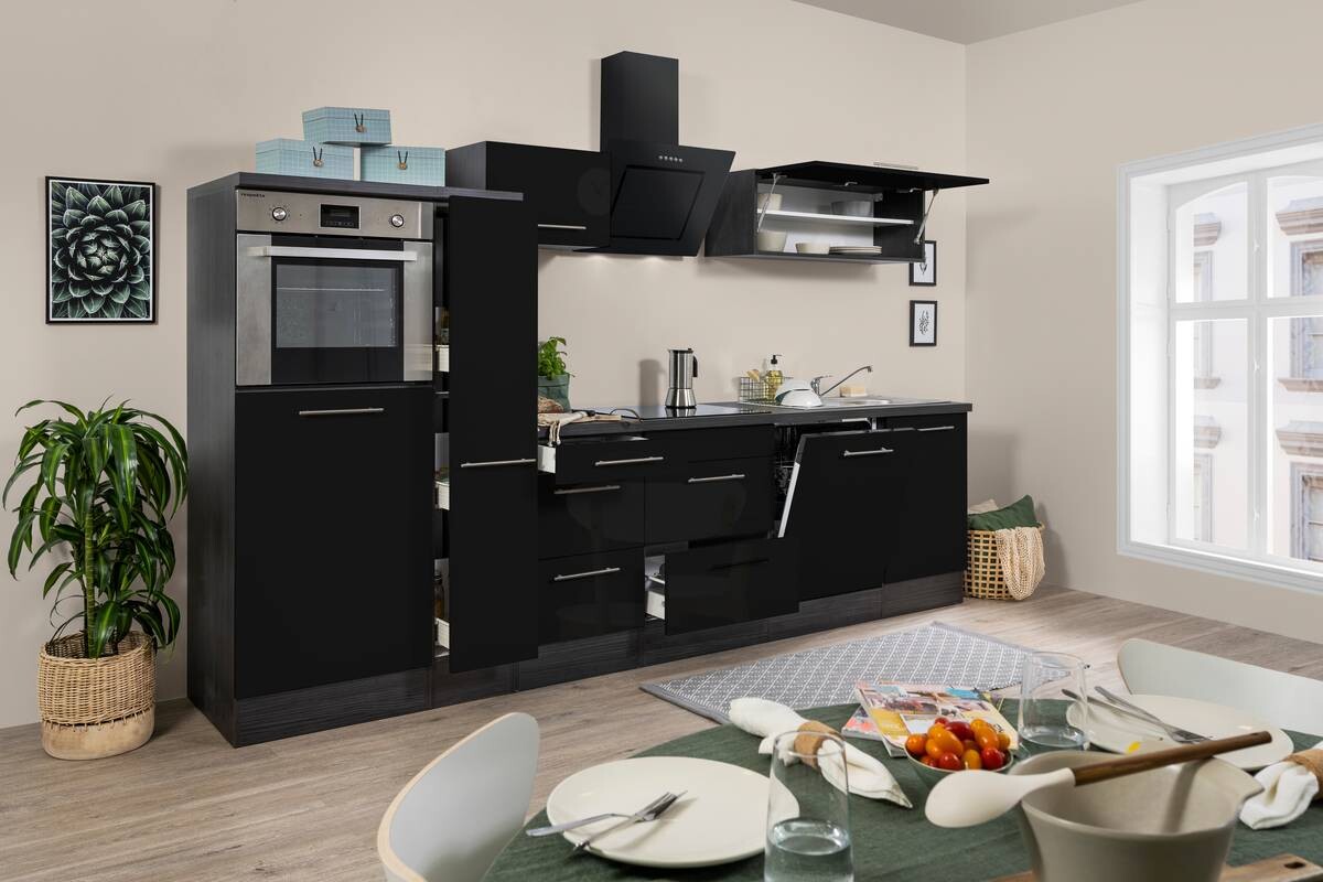 Respekta Küchenblock Amanda schwarz Hochglanz B/H/T: ca. 310x200x60 cm