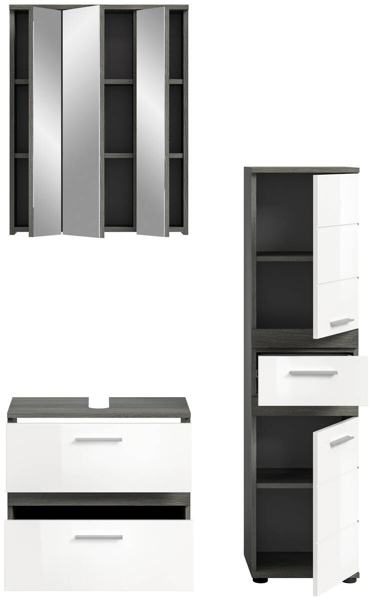 Badezimmer-Set BLAKE Rauchsilber Nachbildung weiß Hochglanz B/H/T: ca. 110x191x34 cm