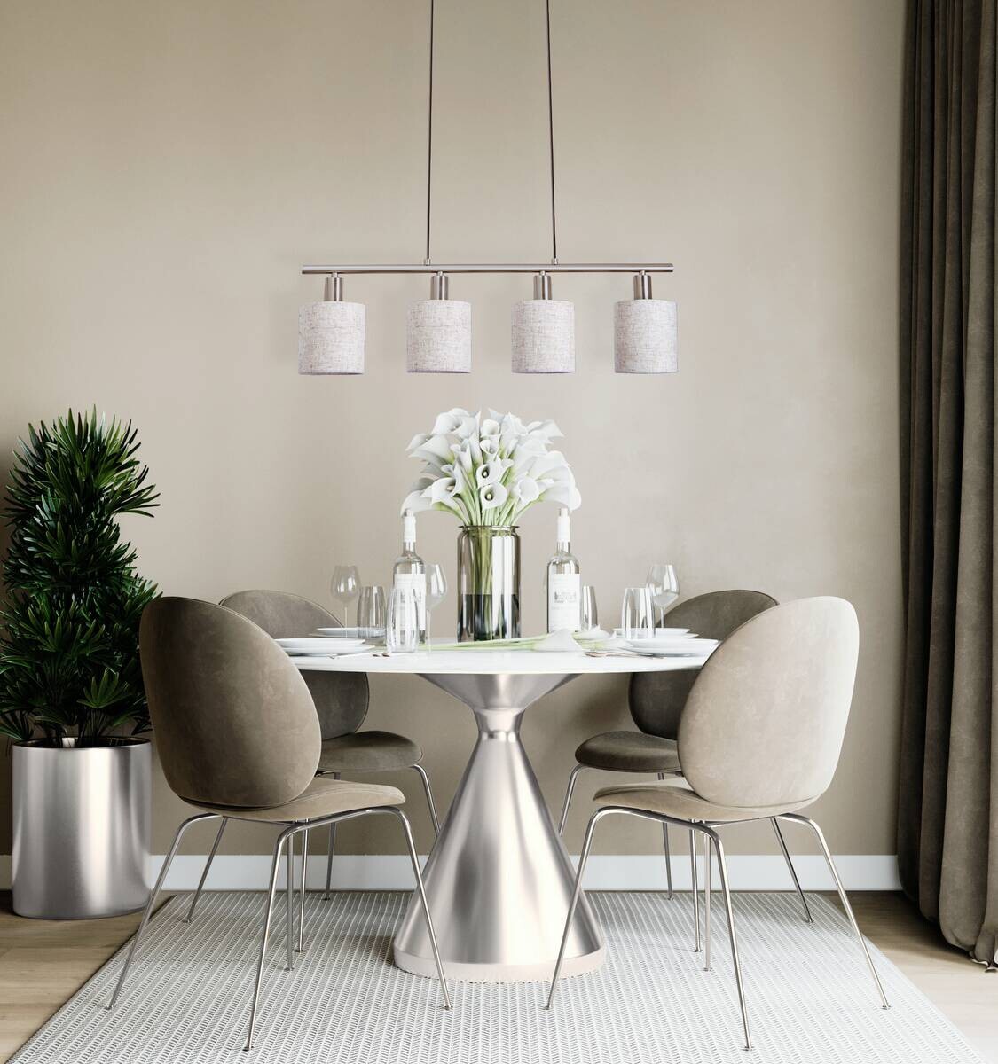 Näve Leuchten Pendelleuchte 7092044 natur Metall Textil B/H/T: ca. 12x1,4x71,5 cm E14 4 Brennstellen