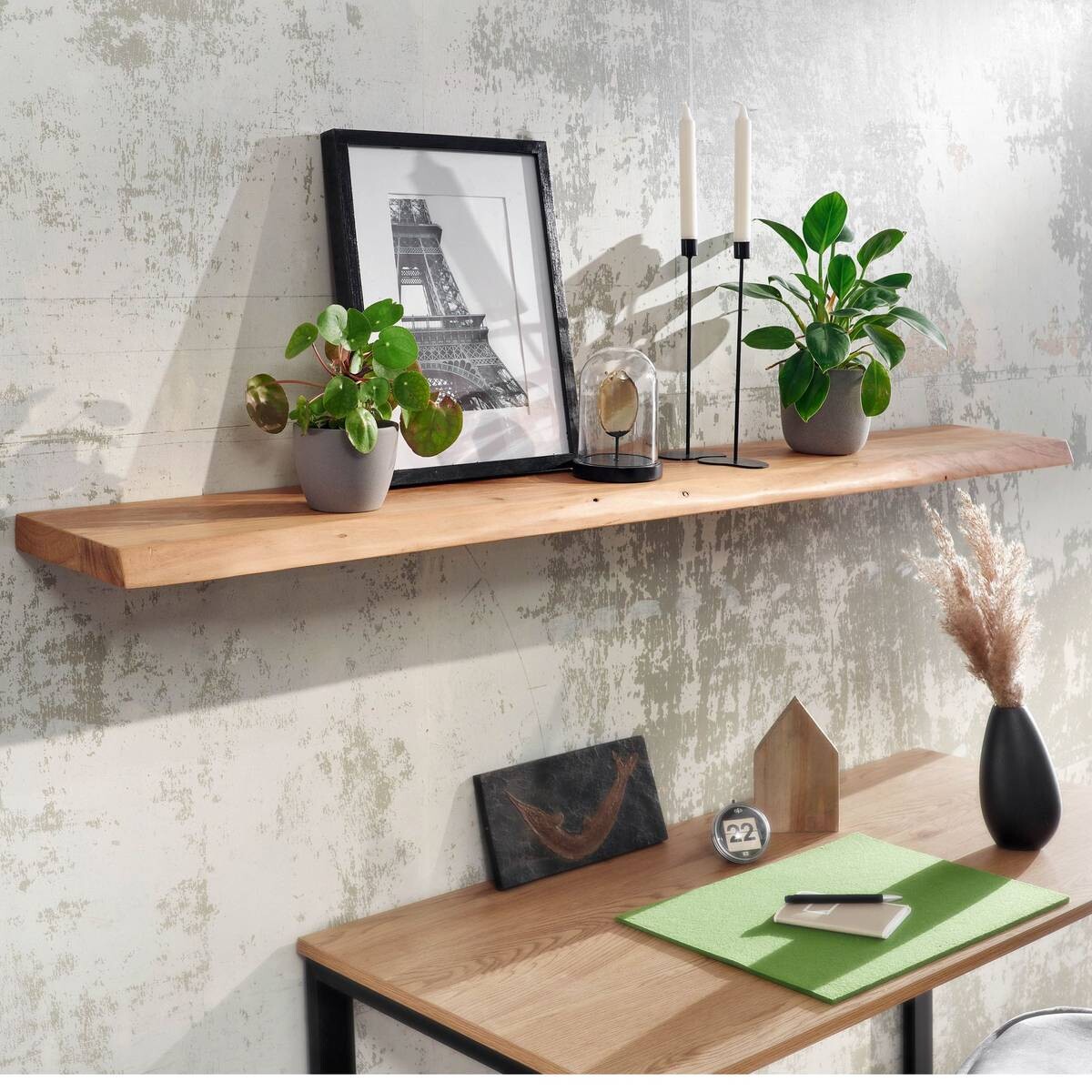 Wandregal braun Holz B/H/T: ca. 160x4x26 cm