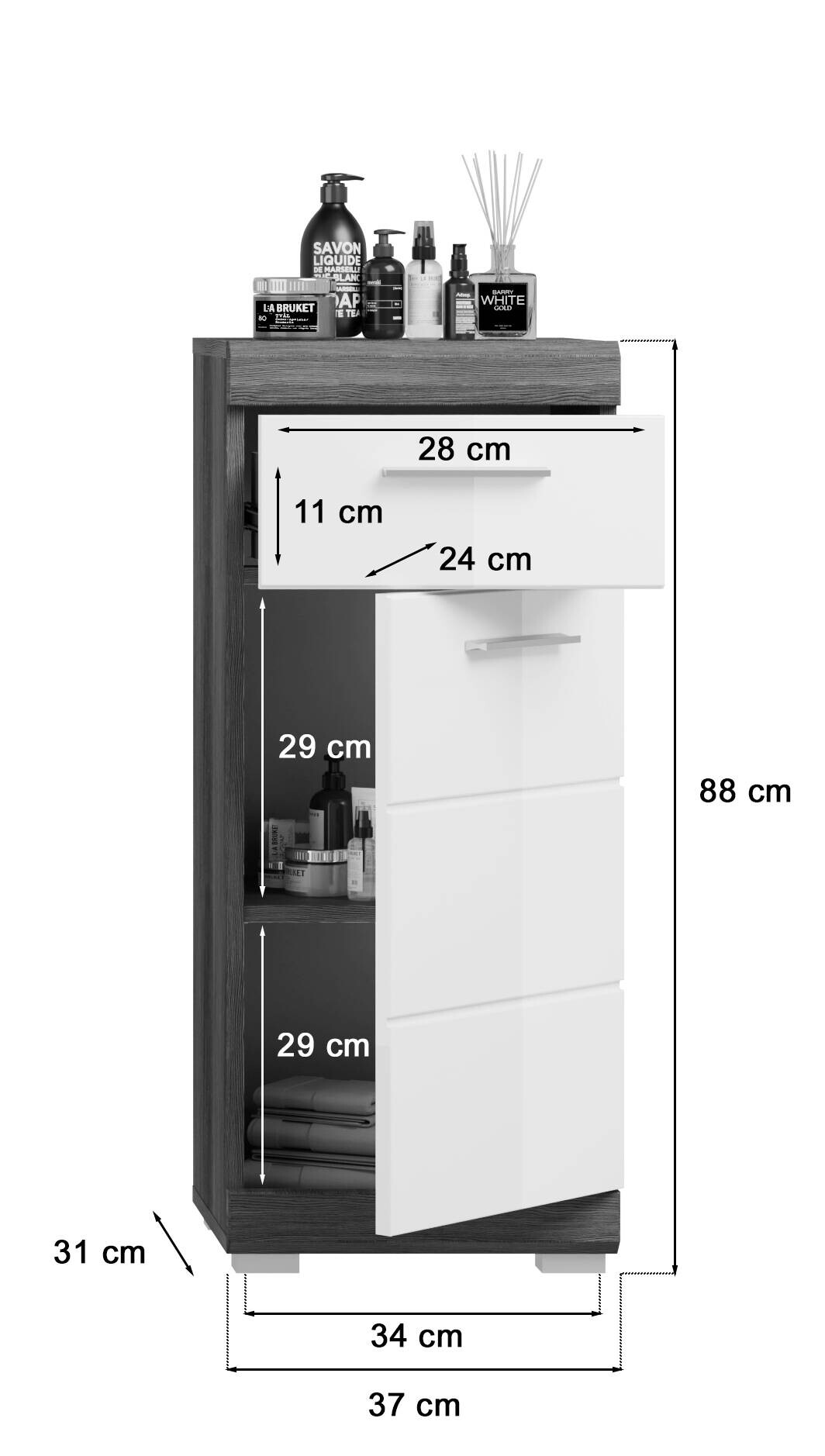 Badezimmer-Set Scout Rauchsilber Nachbildung weiß Hochglanz B/H/T: ca. 112x191x34 cm