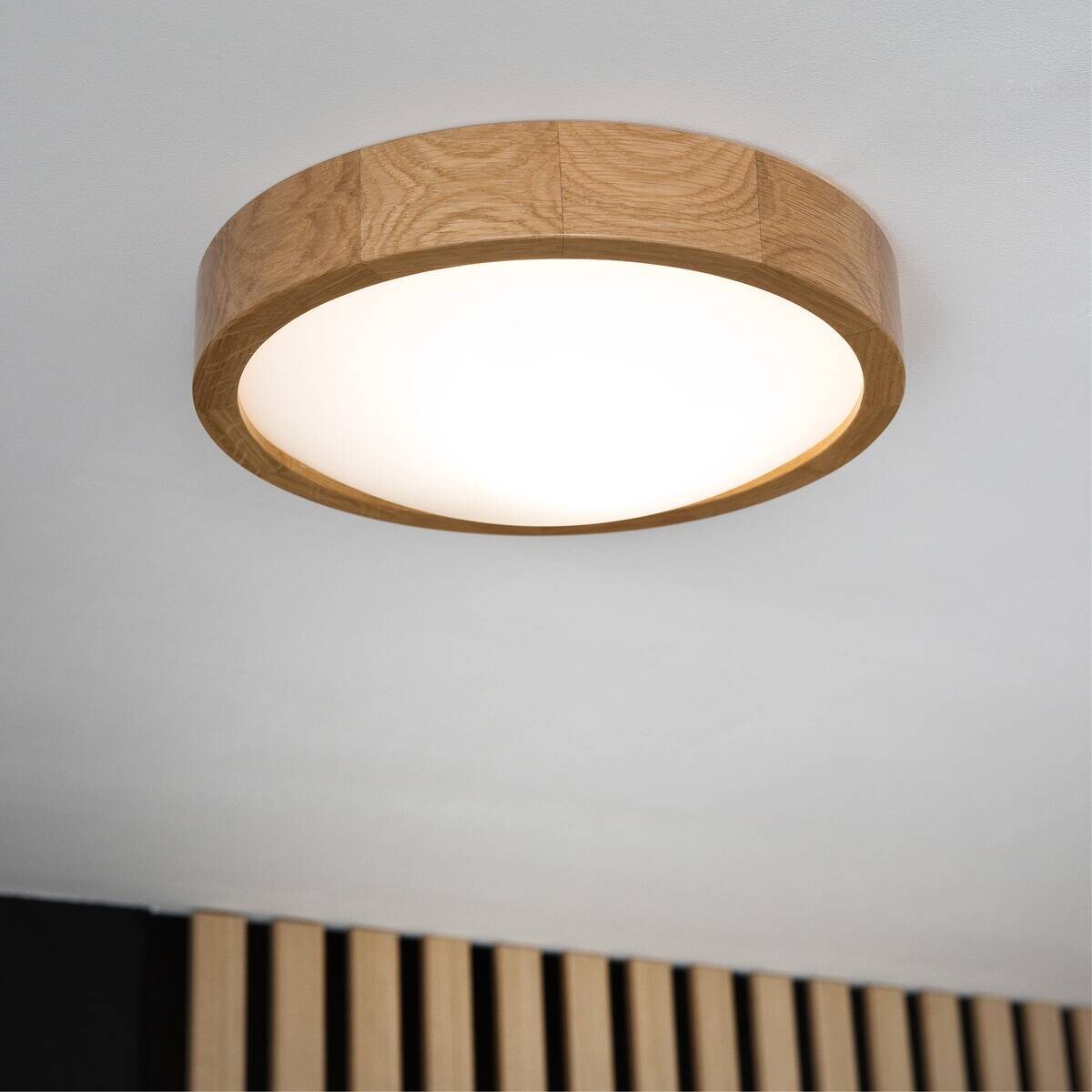 Lamkur Deckenleuchte Anello Eiche Glas Holz H/L: ca. 8x27 cm E27 1 Brennstellen