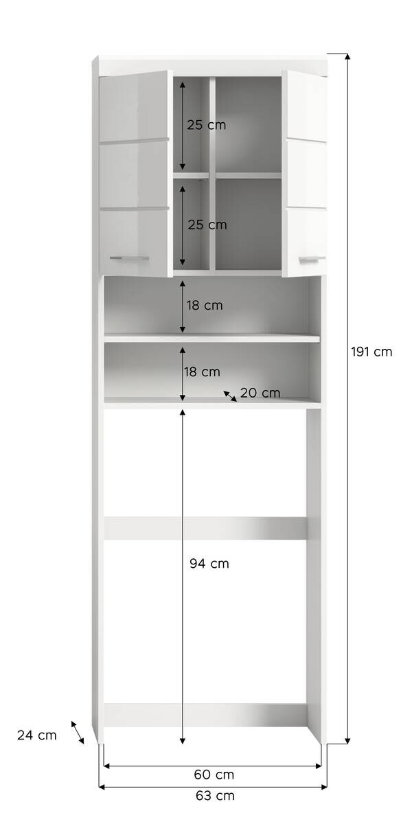 Waschmaschinenumbauschrank Scout weiß weiß Hochglanz B/H/T: ca. 63x191x24 cm