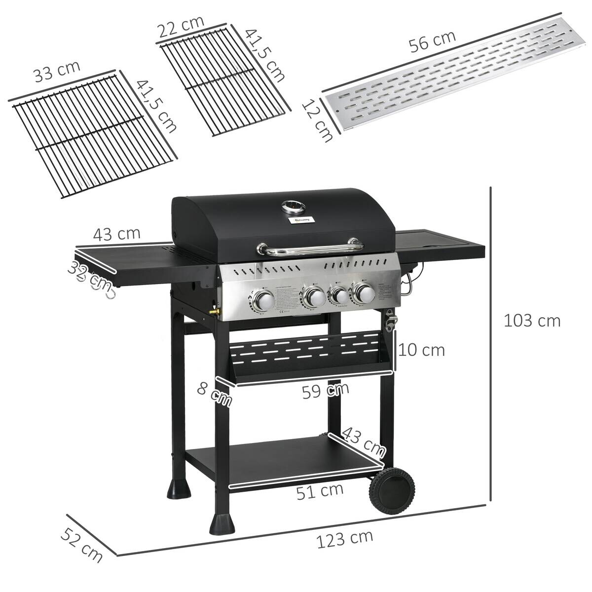 Outsunny Gasgrill Edelstahl B/H/L: ca. 52x101x123 cm