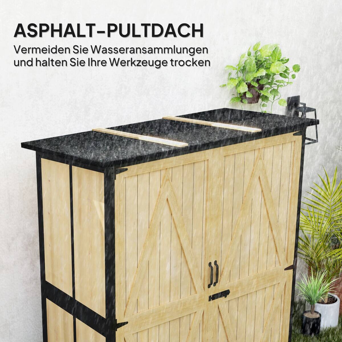 Outsunny Gartenschrank Holzoptik Holz B/H/L: ca. 74x173x140 cm