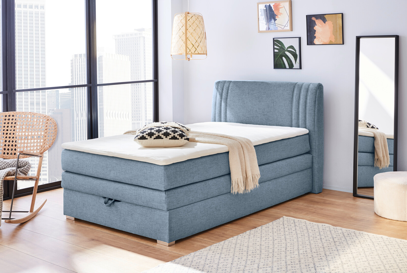 Boxspringbett  blau Liegefläche B/L: ca. 120x200 cm