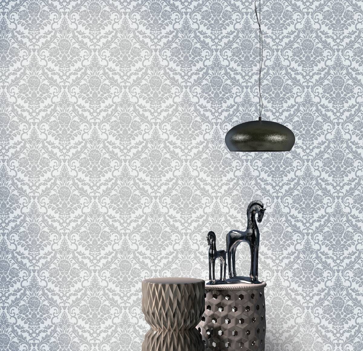 Vliestapete Ornament weiß grau B/L: ca. 53x1005 cm