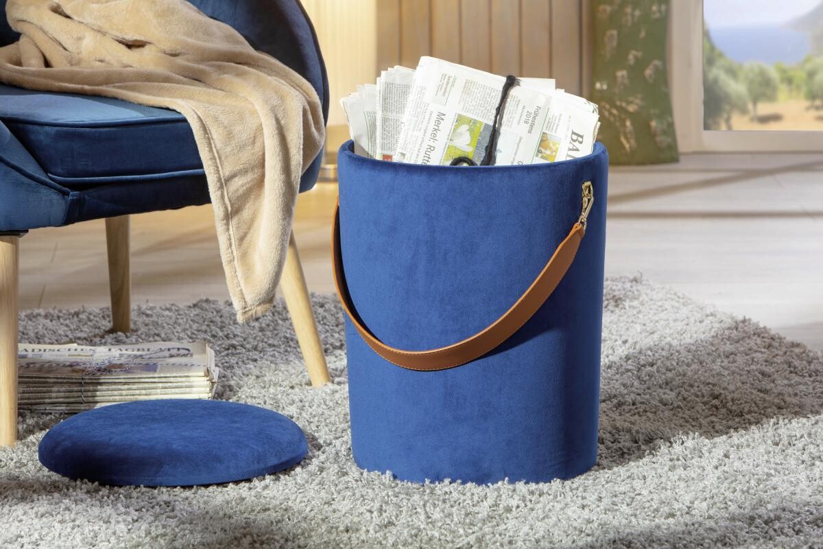 Inter Link Hocker Papua blau MDF Samtoptik B/H/T: ca. 35x45x35 cm